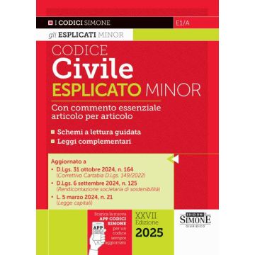 Codice civile esplicato. Ediz. minor. Con commento essenziale articolo per articolo. Schemi a lettura guidata. Leggi complementari. Con espansione online 202 (Codici Esplicati Minor)