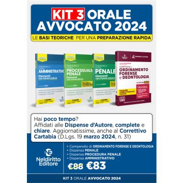 Orale Avvocato 2024 kit 3 Dispense + 1 compendio (Dispense: Amministrativo + Procedura penale + Penale) + Compendio di Ordinamento forense Deontologia (Neldiritto)