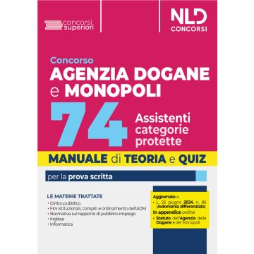 Concorso agenzia dogane 74 assistenti (riservato disabili) 2024
