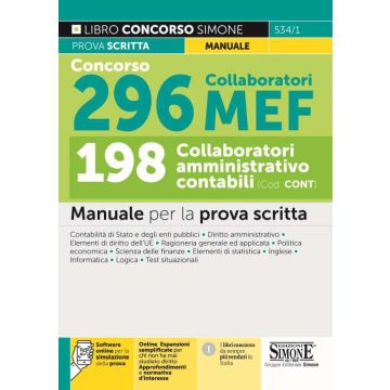 Concorso 296 collaboratori MEF, 198 collaboratori amministrativo contabili (Cod. CONT). Manuale per la prova scritta. Con software di simulazione online