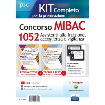 Kit completo Concorso MIBAC 1052 Assistenti alla fruizione, accoglienza e vigilanza. Teoria e test per la preselezione-Teoria e test per la preparazione a tutte le prove. Con software di simulazione. Con Contenuto digitale per accesso on line